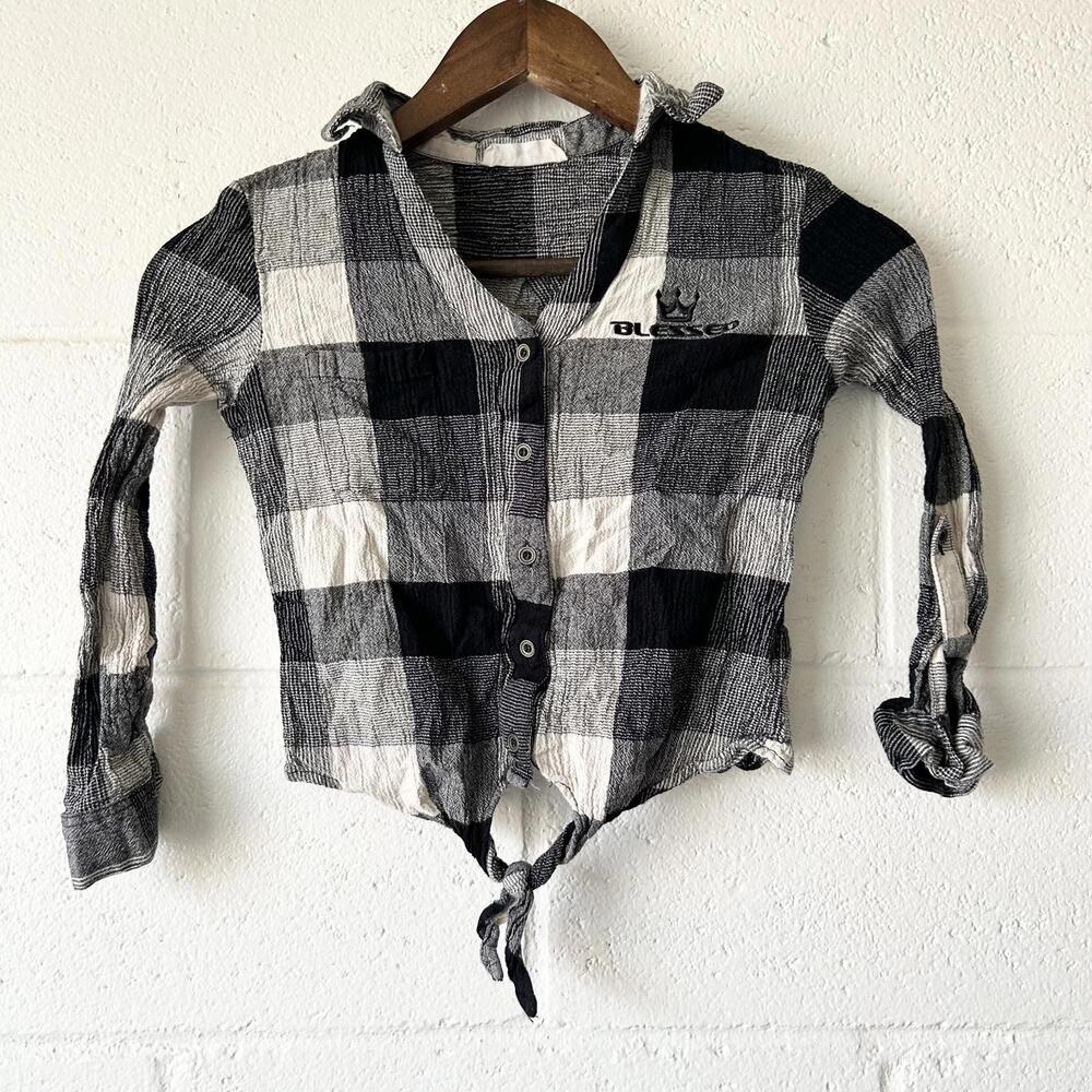 Blessed Max Holloway Plaid Checkered Gingham Long Sleeve Top Girls Medium